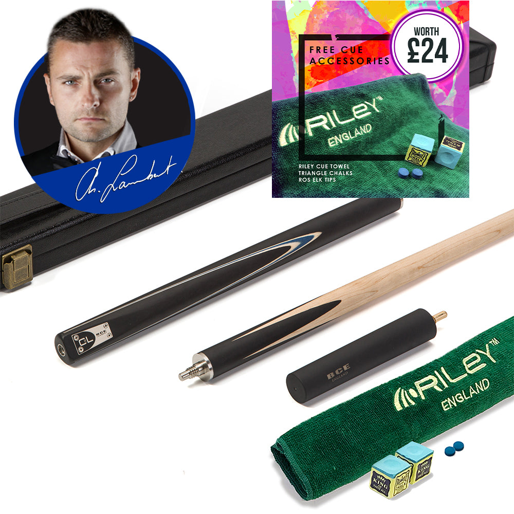 BCE C8L Victory Replica - 3 Piece English Pool Cue 3/4 Cut - Layered Ebonised Black Wood with 9mm Tip - 145cm - Black/ Blue - with Deluxe Hard Case