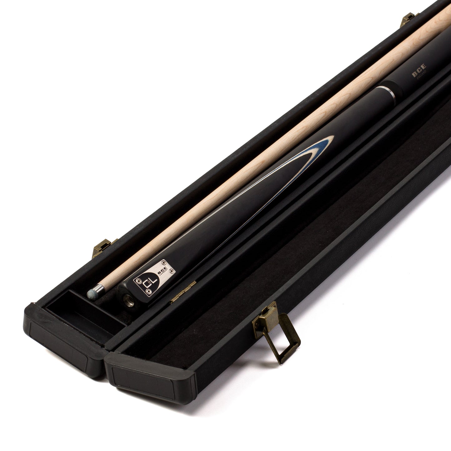 BCE C8L Victory Replica - 3 Piece English Pool Cue 3/4 Cut - Layered Ebonised Black Wood with 9mm Tip - 145cm - Black/ Blue - with Deluxe Hard Case