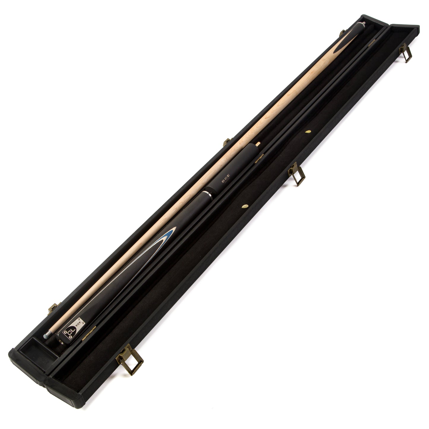 BCE C8L Victory Replica - 3 Piece English Pool Cue 3/4 Cut - Layered Ebonised Black Wood with 9mm Tip - 145cm - Black/ Blue - with Deluxe Hard Case