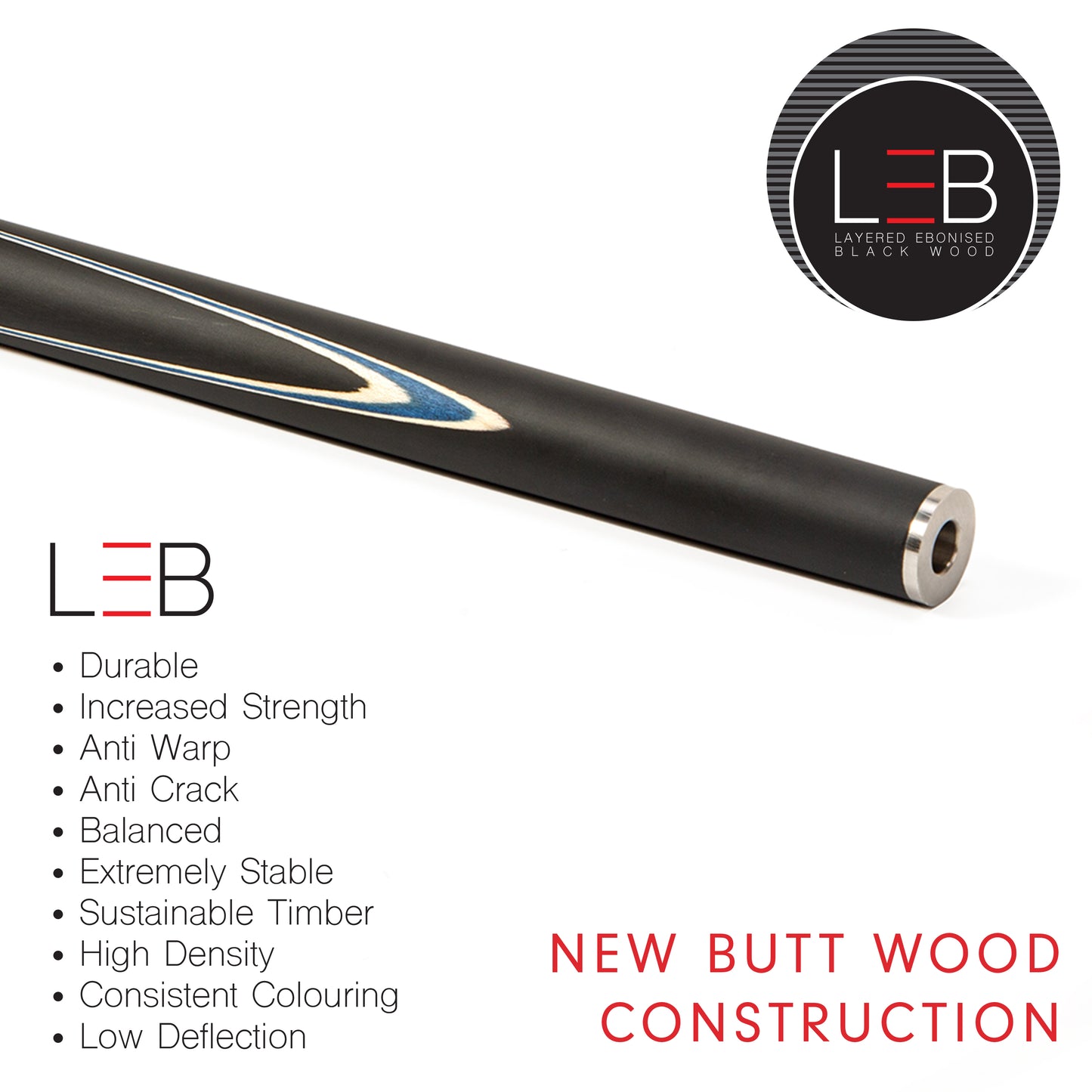 BCE C8L Victory Replica - 3 Piece English Pool Cue 3/4 Cut - Layered Ebonised Black Wood with 9mm Tip - 145cm - Black/ Blue - with Deluxe Hard Case