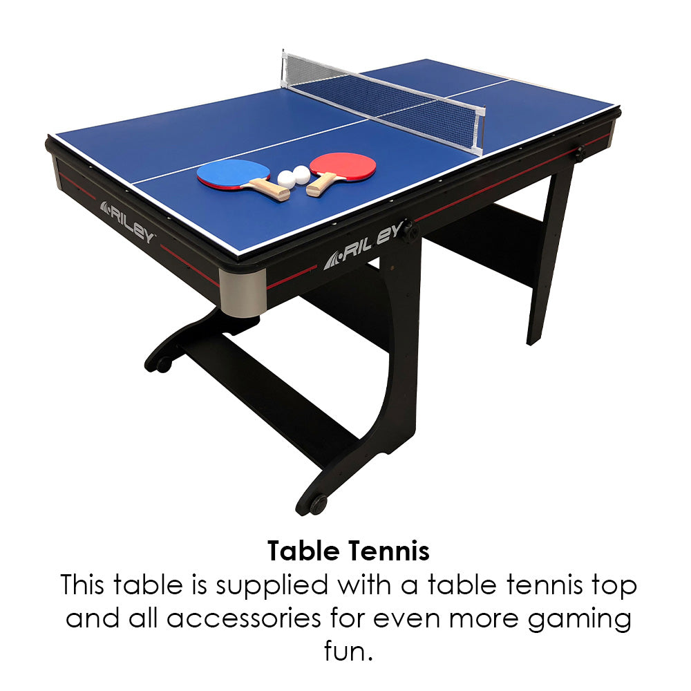 Riley 5ft 2 in 1 Folding Pool Table with Table Tennis Table - Black with Blue Cloth - Folds Vertically