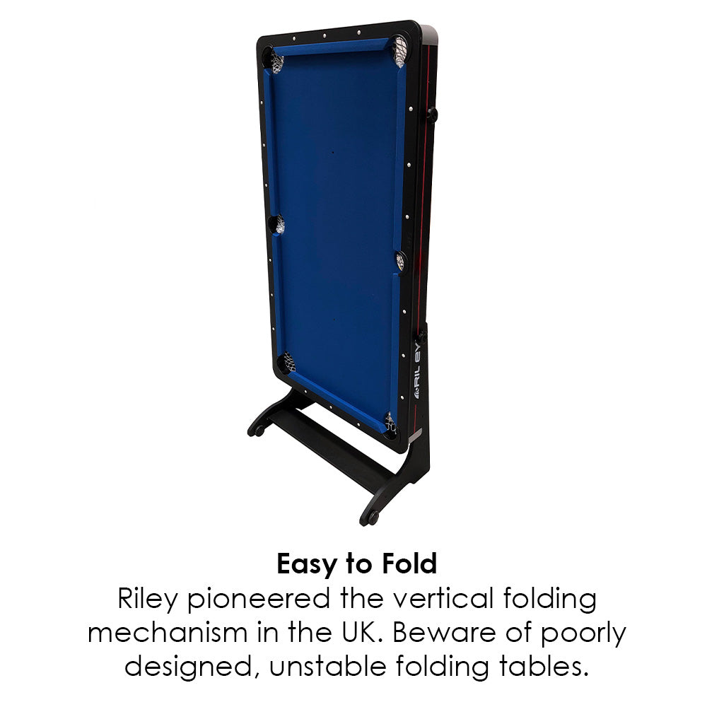 Riley 5ft 2 in 1 Folding Pool Table with Table Tennis Table - Black with Blue Cloth - Folds Vertically