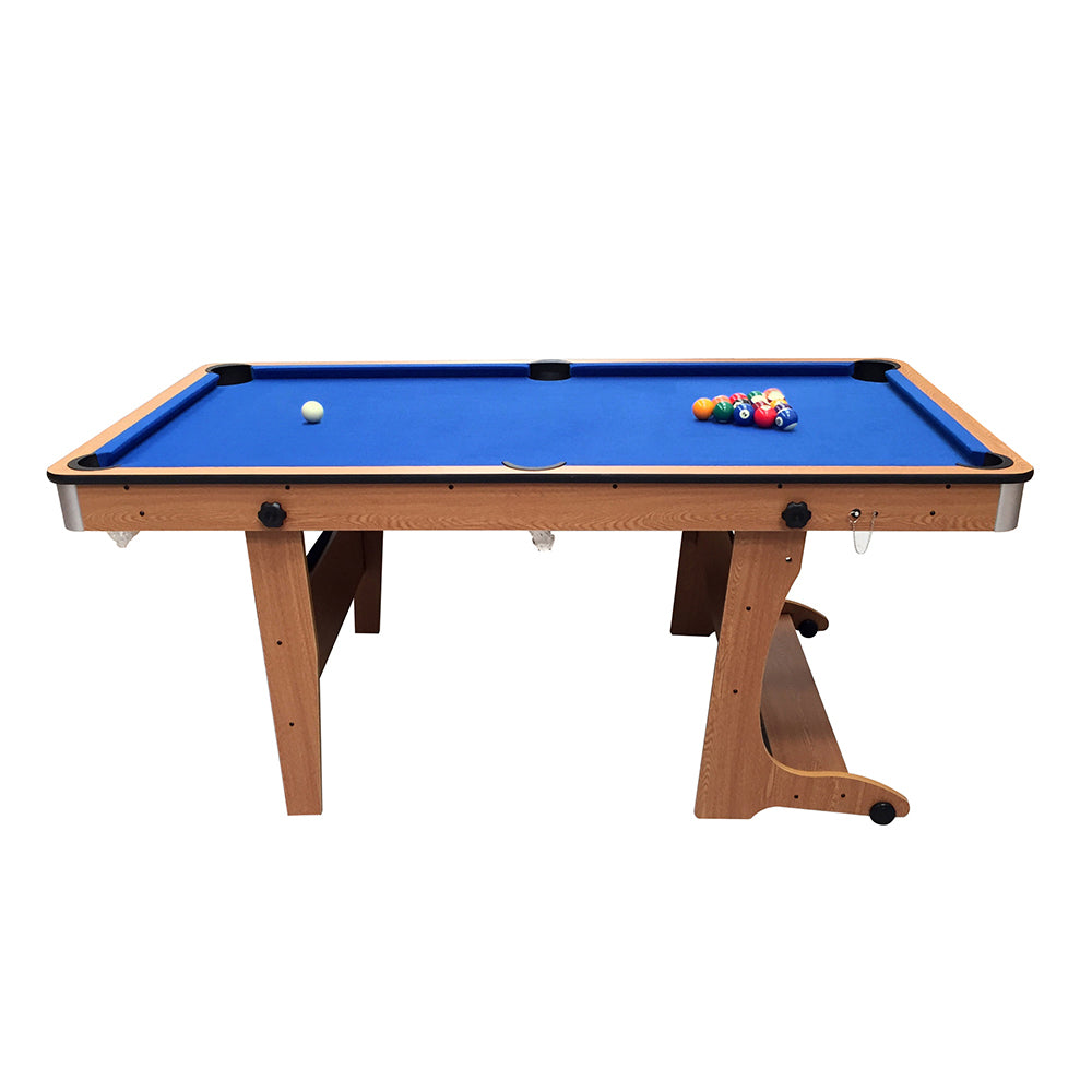 BCE 6ft Folding 2 in 1 Pool Table with Dartboard - Blue Cloth/ Beech Finish - Folds Vertically