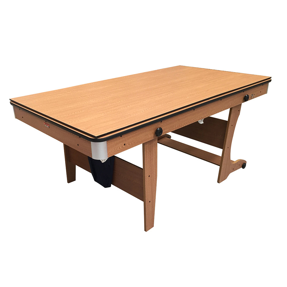 BCE 6ft Folding 3 in 1 Pool Table with Table Tennis Top and Dartboard - Blue Cloth/ Beech Finish - Folds Vertically
