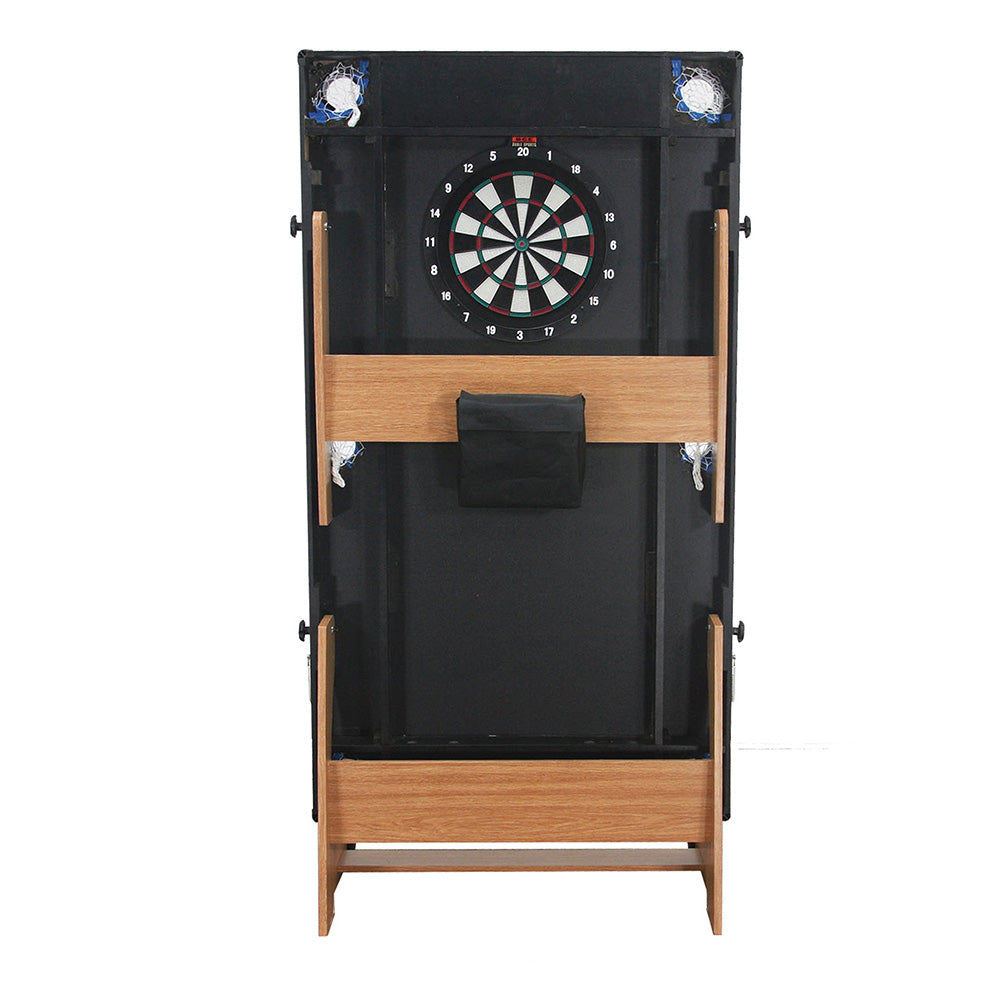 BCE 6ft Folding 2 in 1 Pool Table with Dartboard - Blue Cloth/ Beech Finish - Folds Vertically