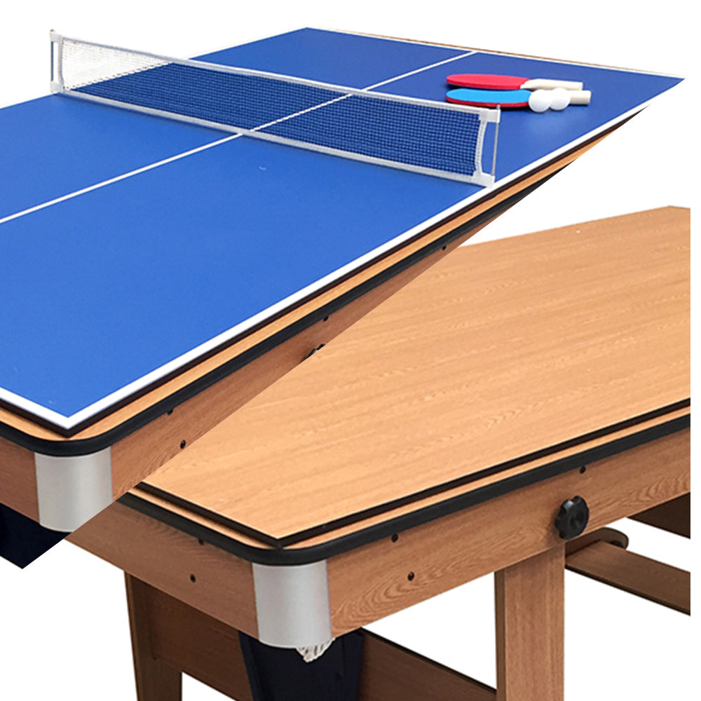 BCE 6ft Folding 3 in 1 Pool Table with Table Tennis Top and Dartboard - Blue Cloth/ Beech Finish - Folds Vertically