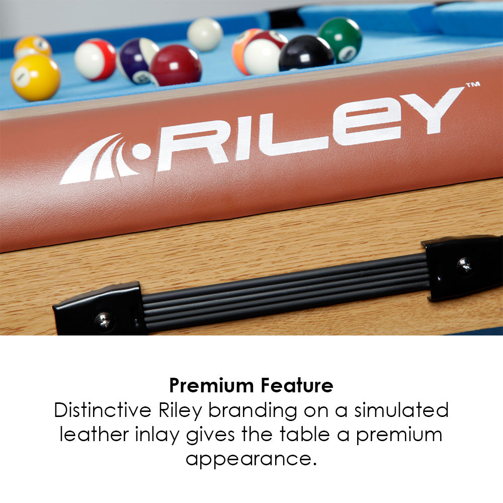 Riley 6ft Folding Snooker and Pool Table - Oak Finish with Blue Cloth - Luke Littler Dartboard Set - Table Tennis Top - Folds Flat