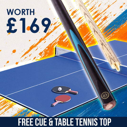 Riley 6ft 6In Supersize Folding Pool Table - Beech Finish with Blue Cloth - Folds Vertically - Free Table Tennis Top