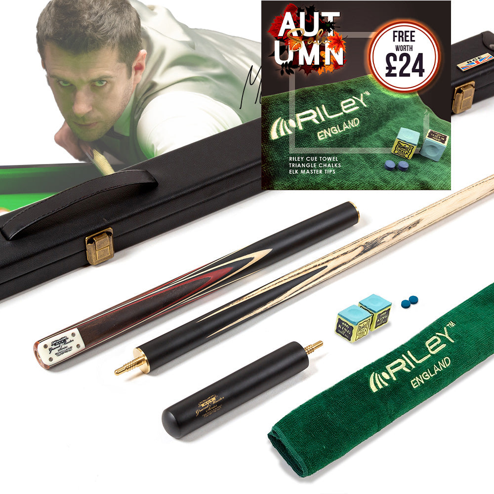 BCE 3 Piece Grand Master Snooker Cue - 3/4 Cut Cue - Layered Ebonised Black Wood Butt - 9.5mm Tip - 145cm - Black/ Red/ Natural