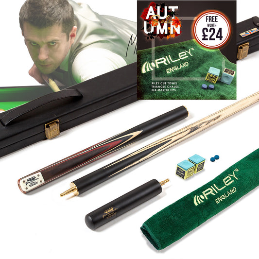 BCE 3 Piece Grand Master Snooker Cue - 3/4 Cut Cue - Layered Ebonised Black Wood Butt - 9.5mm Tip - 145cm - Black/ Red/ Natural