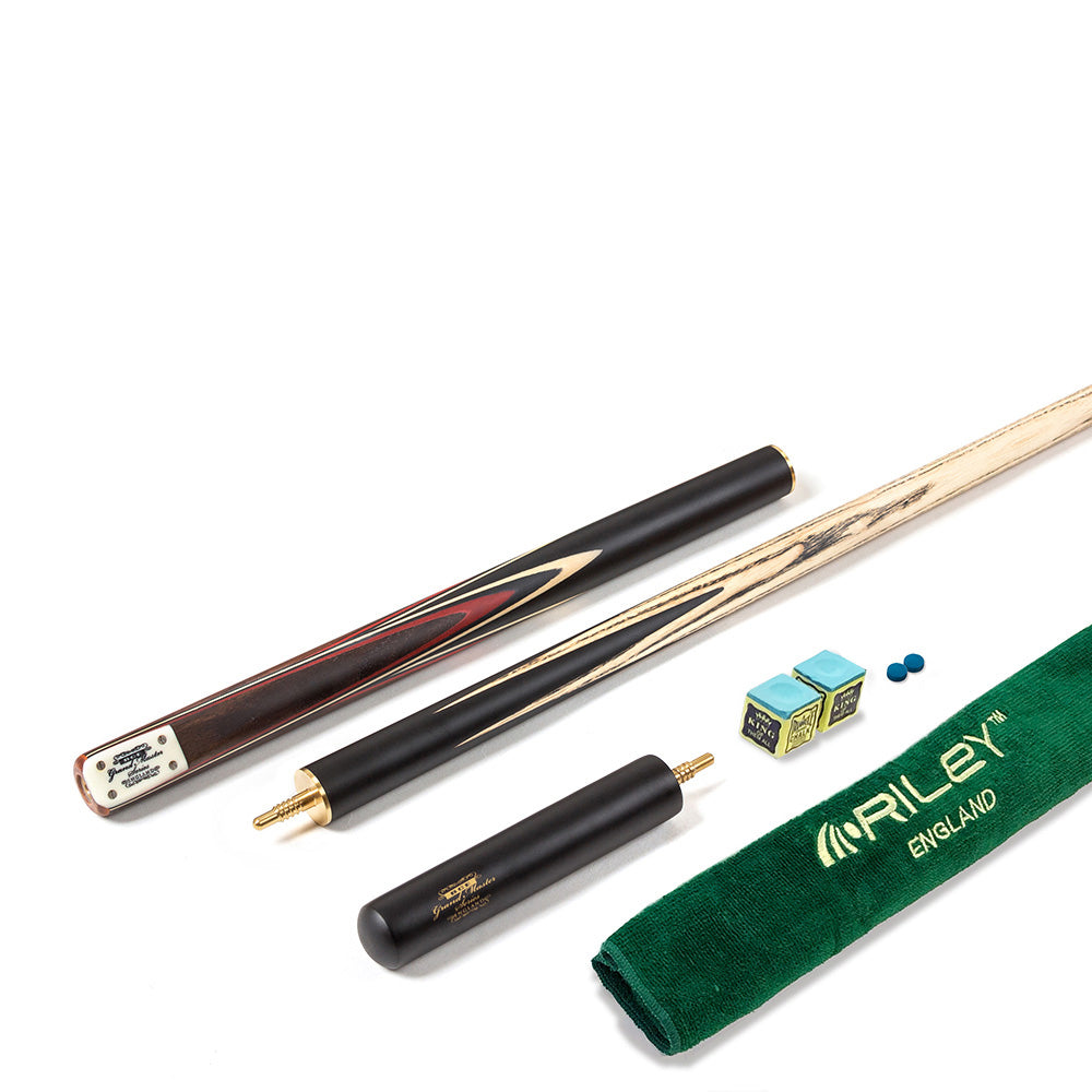 BCE 3 Piece Grand Master Snooker Cue and Hard Case 3/4 Cut- Layered Ebonised Black Wood Butt - 9.5mm Tip - 145cm - Black/ Red/ Natural