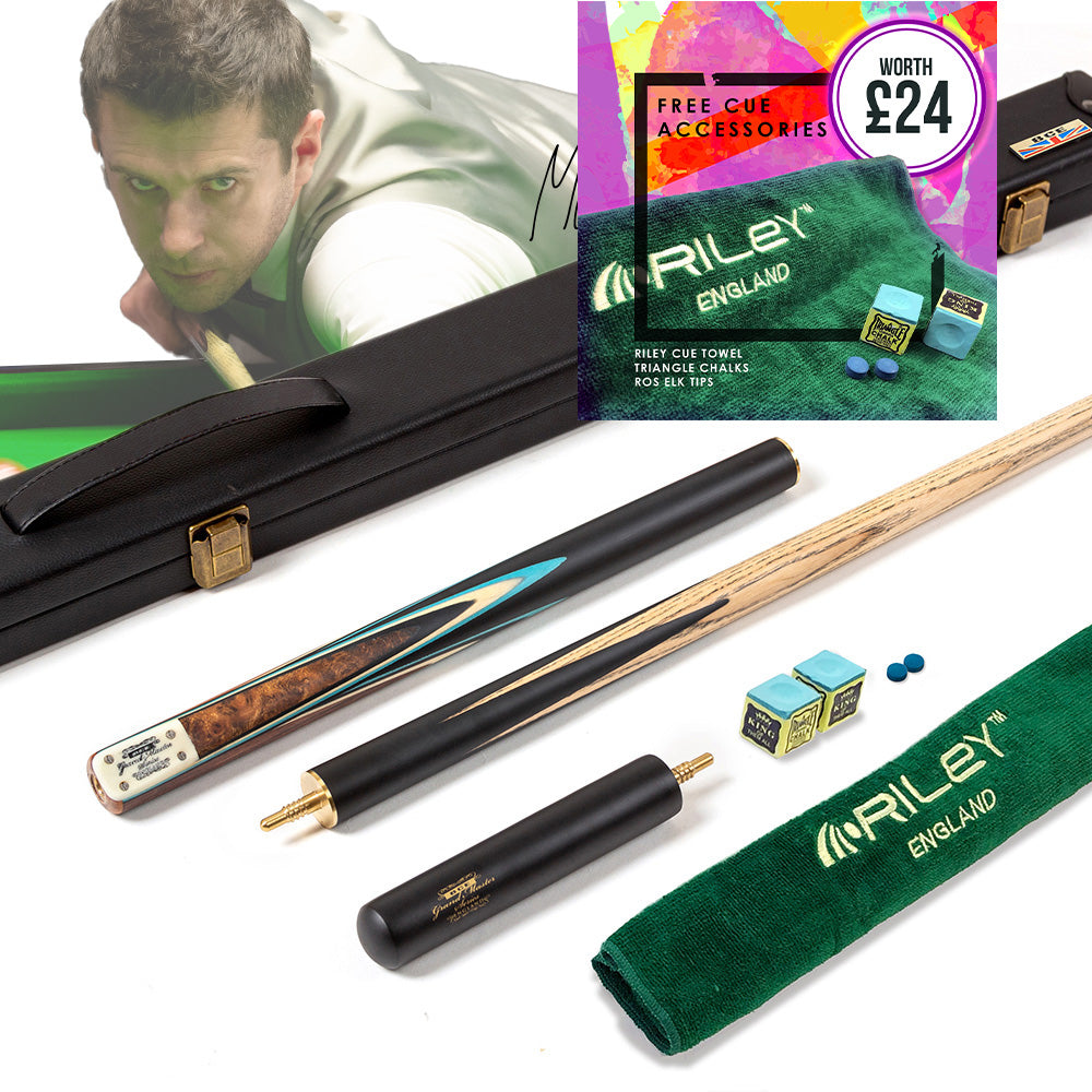 BCE 3 Piece Grand Master Snooker Cue and Hard Case 3/4 Cut- Layered Ebonised Black Wood Butt - 9.5mm Tip - 145cm - Black/ Blue/ Natural