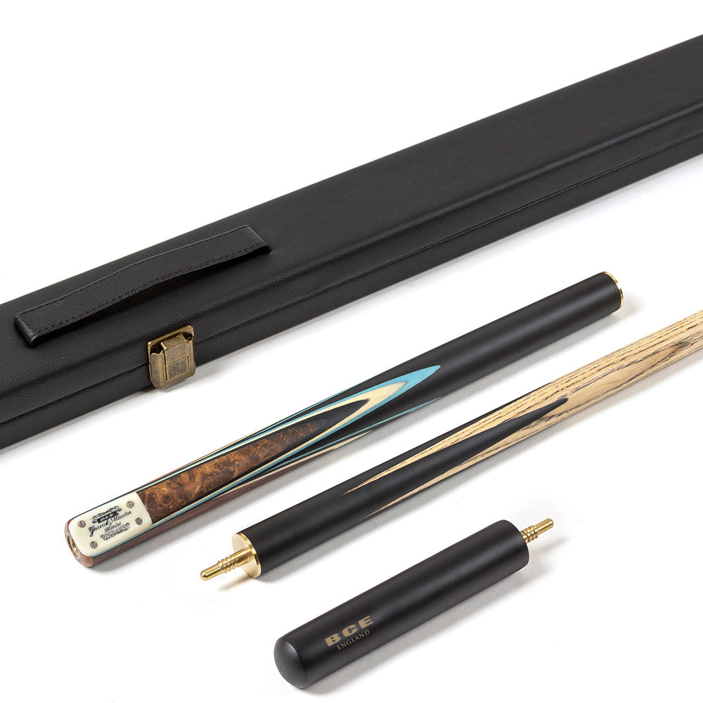 BCE 3 Piece Grand Master Snooker Cue and Hard Case 3/4 Cut- Layered Ebonised Black Wood Butt - 9.5mm Tip - 145cm - Black/ Blue/ Natural