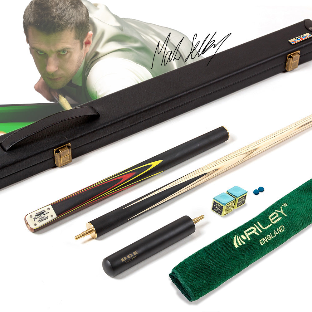 BCE 3 Piece Grand Master Snooker Cue - 3/4 Cut Cue - Layered Ebonised Black Wood Butt - 9.5mm Tip - 145cm - Black/Red/ Yellow