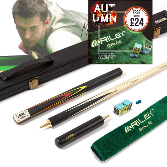 BCE 3 Piece Grand Master Snooker Cue - 3/4 Cut Cue - Layered Ebonised Black Wood Butt - 9.5mm Tip - 145cm - Black/Red/ Yellow
