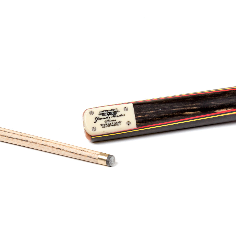 BCE 3 Piece Grand Master Snooker Cue - 3/4 Cut Cue - Layered Ebonised Black Wood Butt - 9.5mm Tip - 145cm - Black/Red/ Yellow