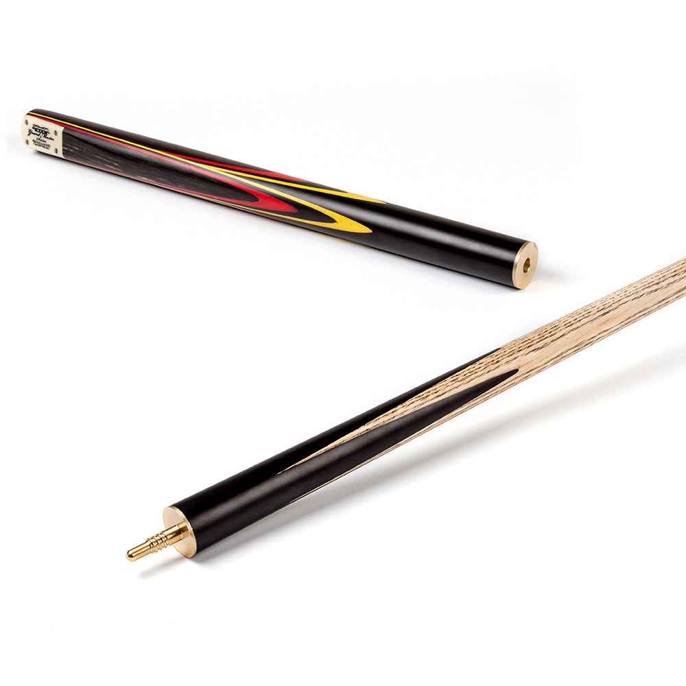 BCE 3 Piece Grand Master Snooker Cue - 3/4 Cut Cue - Layered Ebonised Black Wood Butt - 9.5mm Tip - 145cm - Black/Red/ Yellow