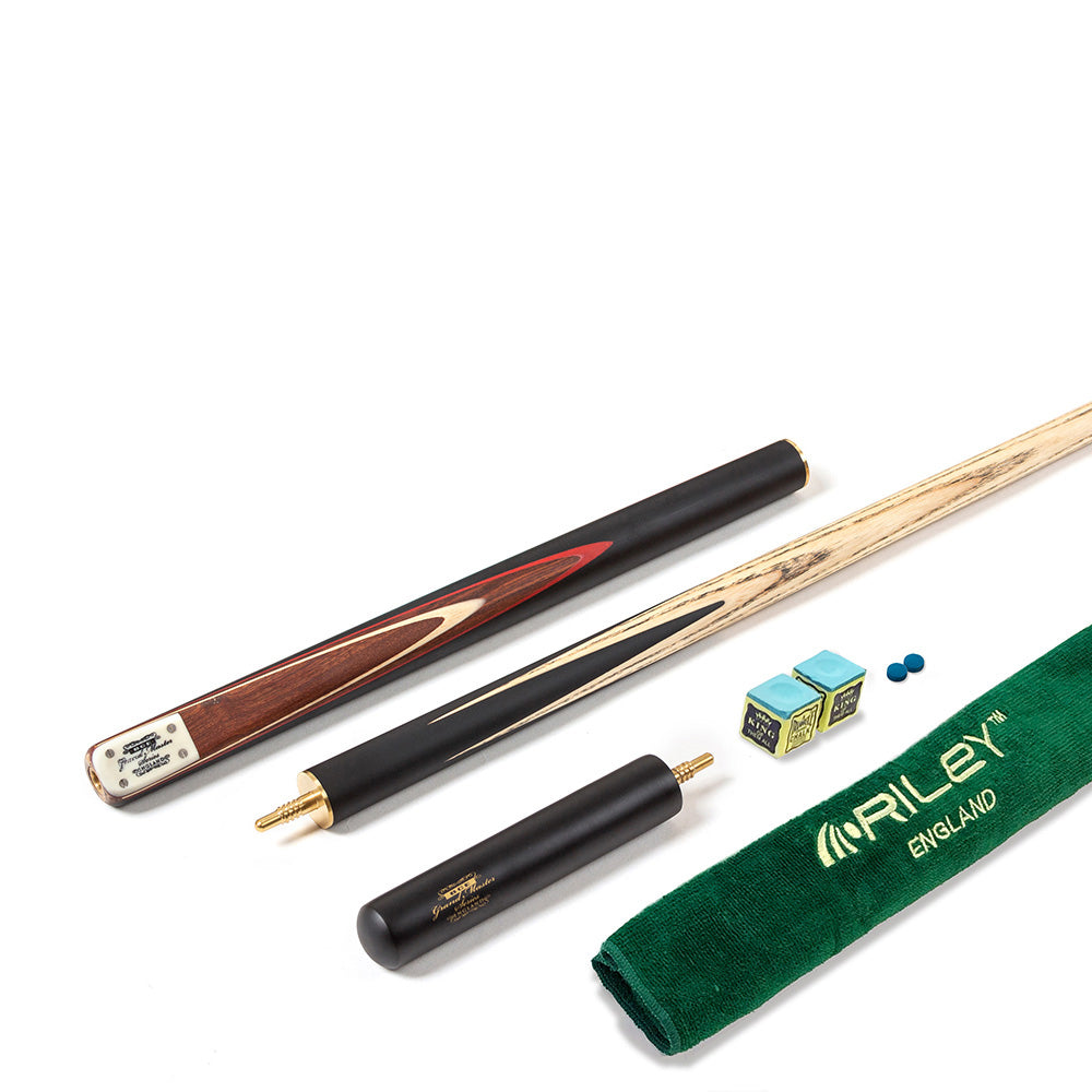BCE 3 Piece Grand Master Snooker Cue - 3/4 Cut Cue - Layered Ebonised Black Wood Butt - 9.5mm Tip - 145cm - Black/ Natural/ Red