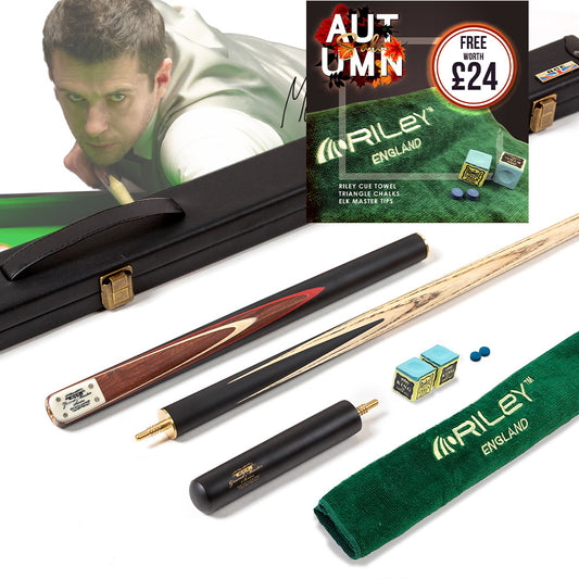 BCE 3 Piece Grand Master Snooker Cue - 3/4 Cut Cue - Layered Ebonised Black Wood Butt - 9.5mm Tip - 145cm - Black/ Natural/ Red