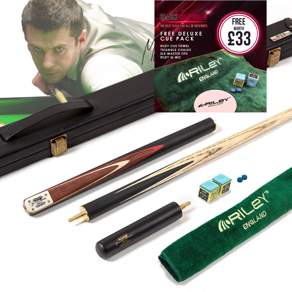 BCE 3 Piece Grand Master Snooker Cue - 3/4 Cut Cue - Layered Ebonised Black Wood Butt - 9.5mm Tip - 145cm - Black/ Natural/ Red