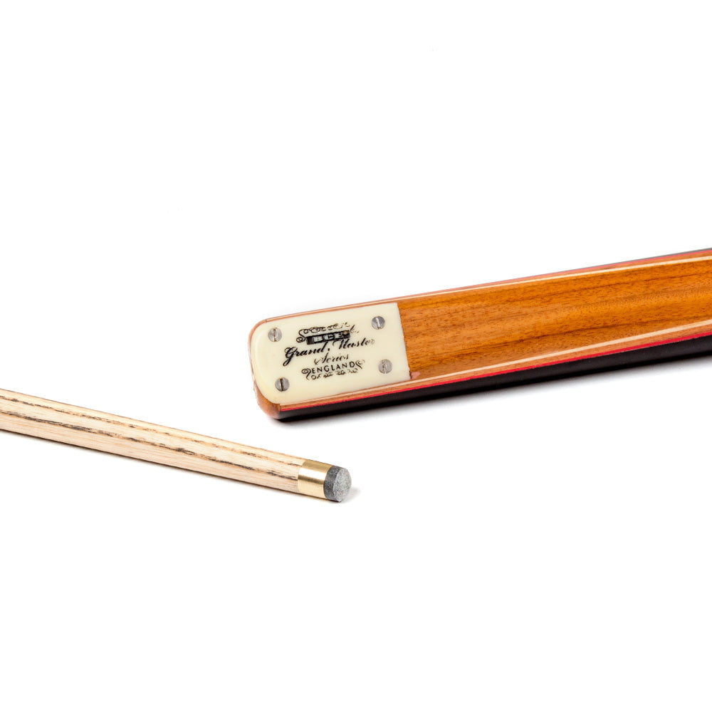 BCE 3 Piece Grand Master Snooker Cue - 3/4 Cut Cue - Layered Ebonised Black Wood Butt - 9.5mm Tip - 145cm - Black/ Natural/ Red