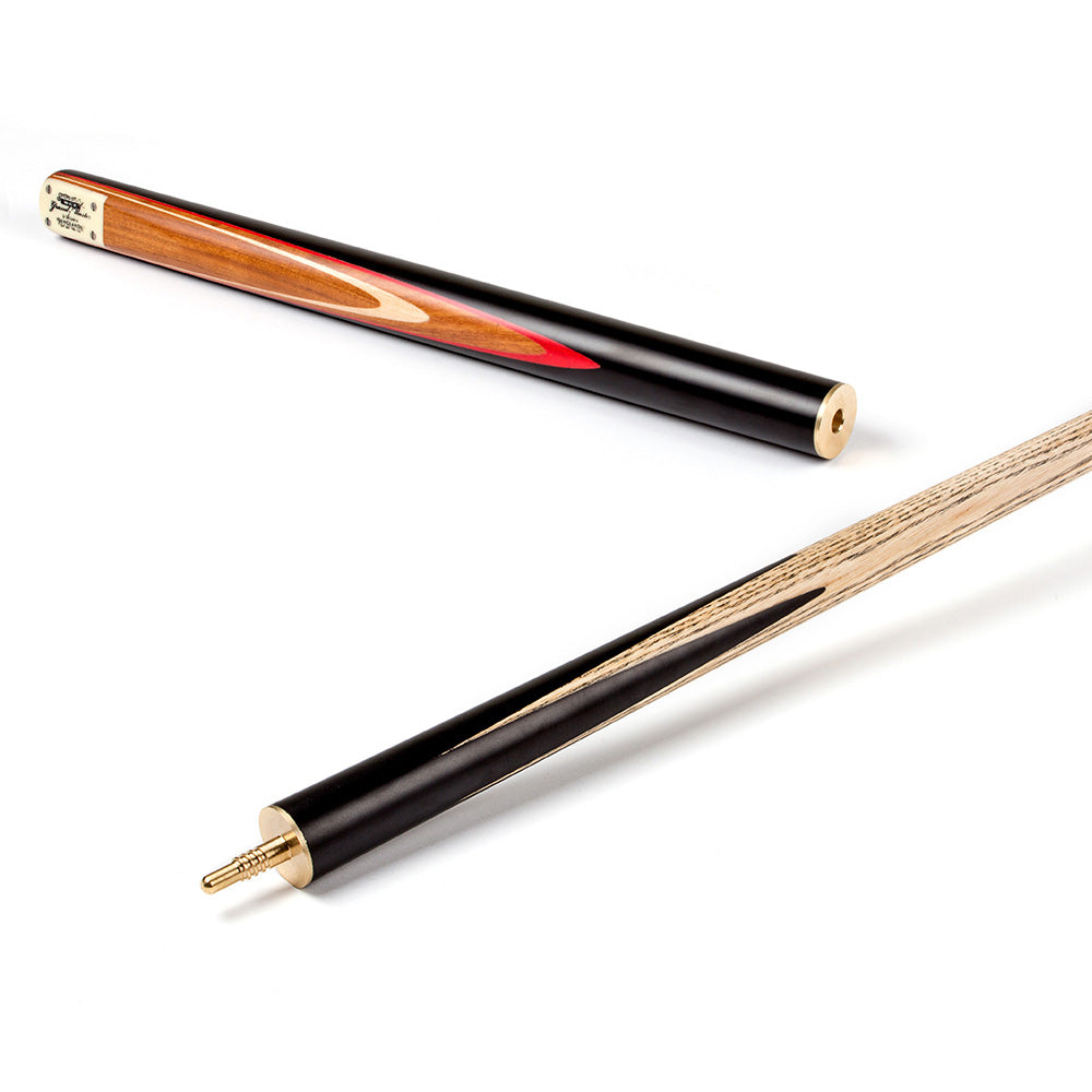 BCE 3 Piece Grand Master Snooker Cue and Hard Case 3/4 Cut- Layered Ebonised Black Wood Butt - 9.5mm Tip - 145cm - Black/ Natural/ Red