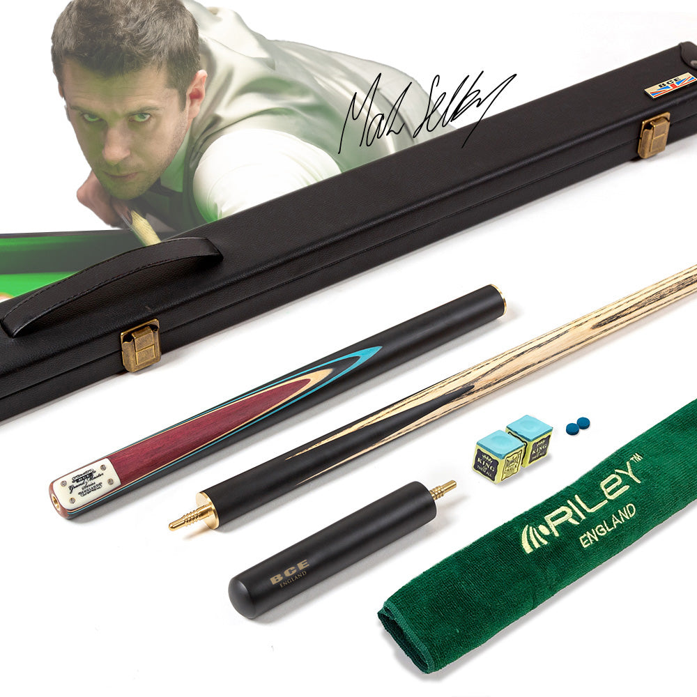 BCE 3 Piece Grand Master Snooker Cue and Hard Case 3/4 Cut- Layered Ebonised Black Wood Butt - 9.5mm Tip - 145cm - Black/Natural/ Blue