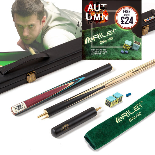 BCE 3 Piece Grand Master Snooker Cue - 3/4 Cut Cue - Layered Ebonised Black Wood Butt - 9.5mm Tip - 145cm - Black/Natural/ Blue