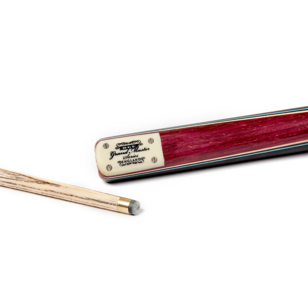 BCE 3 Piece Grand Master Snooker Cue and Hard Case 3/4 Cut- Layered Ebonised Black Wood Butt - 9.5mm Tip - 145cm - Black/Natural/ Blue