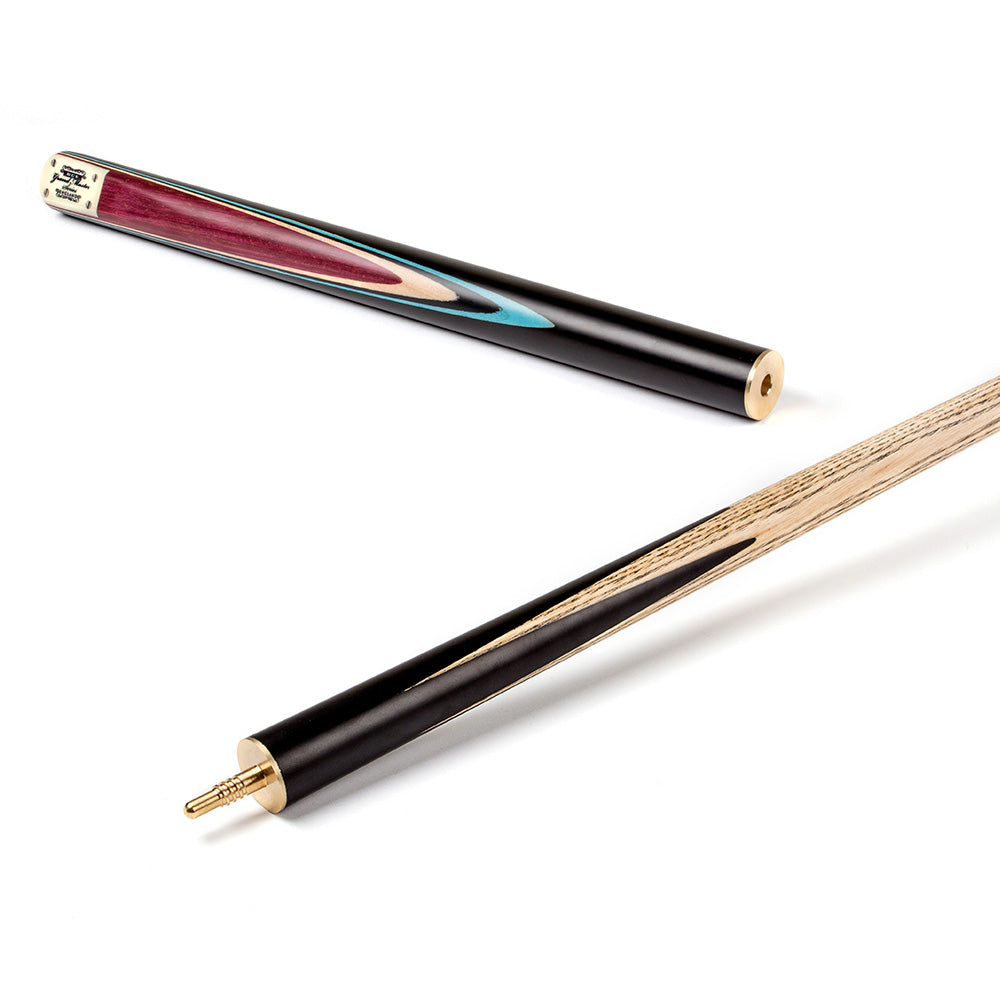 BCE 3 Piece Grand Master Snooker Cue and Hard Case 3/4 Cut- Layered Ebonised Black Wood Butt - 9.5mm Tip - 145cm - Black/Natural/ Blue