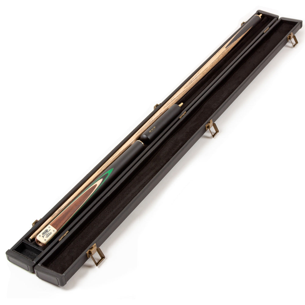 BCE 3 Piece Grand Master Snooker Cue and Hard Case 3/4 Cut- Layered Ebonised Black Wood Butt - 9.5mm Tip - 145cm - Black/Natural/ Green