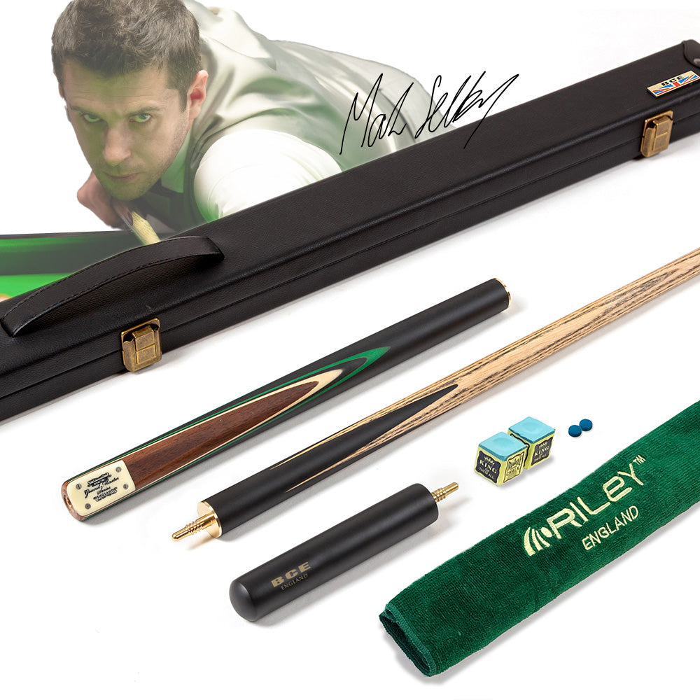 BCE 3 Piece Grand Master Snooker Cue and Hard Case 3/4 Cut- Layered Ebonised Black Wood Butt - 9.5mm Tip - 145cm - Black/Natural/ Green