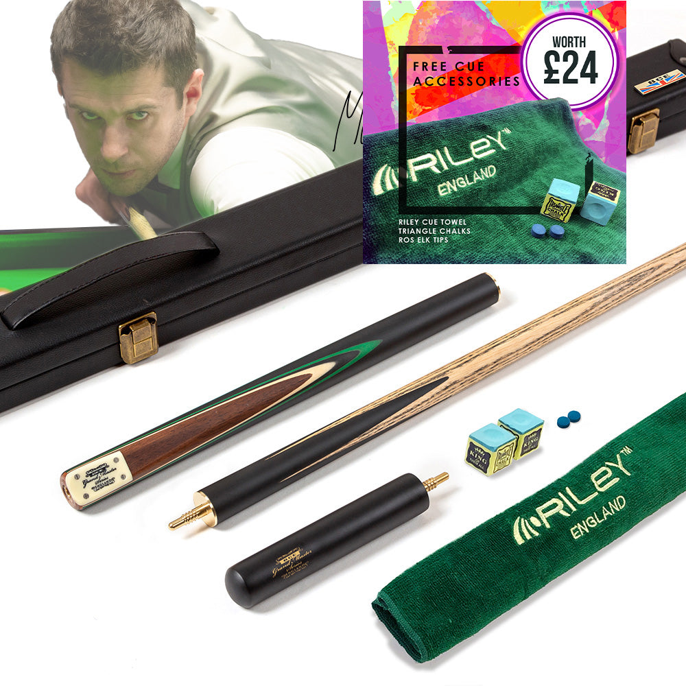 BCE 3 Piece Grand Master Snooker Cue and Hard Case 3/4 Cut- Layered Ebonised Black Wood Butt - 9.5mm Tip - 145cm - Black/Natural/ Green