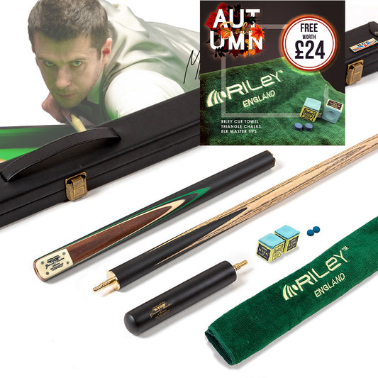 BCE 3 Piece Grand Master Snooker Cue and Hard Case 3/4 Cut- Layered Ebonised Black Wood Butt  - 9.5mm Tip - 145cm - Black/Natural/ Green