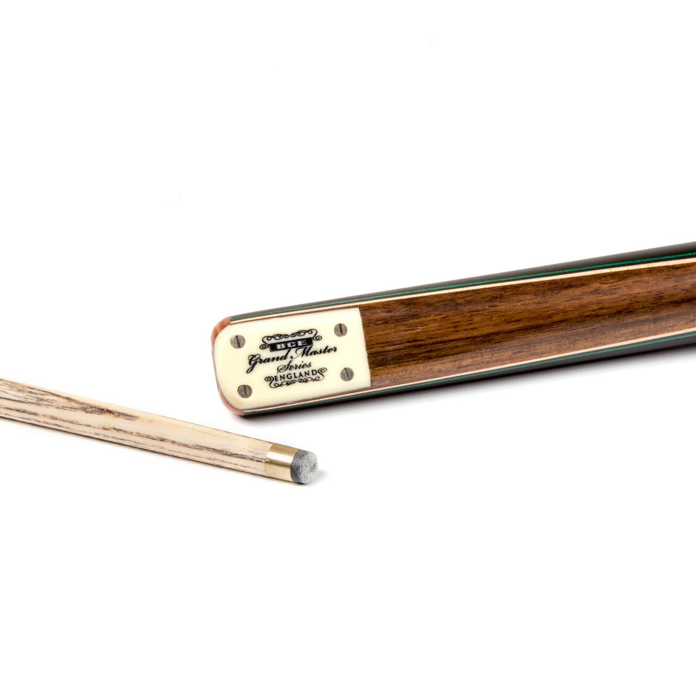 BCE 3 Piece Grand Master Snooker Cue and Hard Case 3/4 Cut- Layered Ebonised Black Wood Butt - 9.5mm Tip - 145cm - Black/Natural/ Green