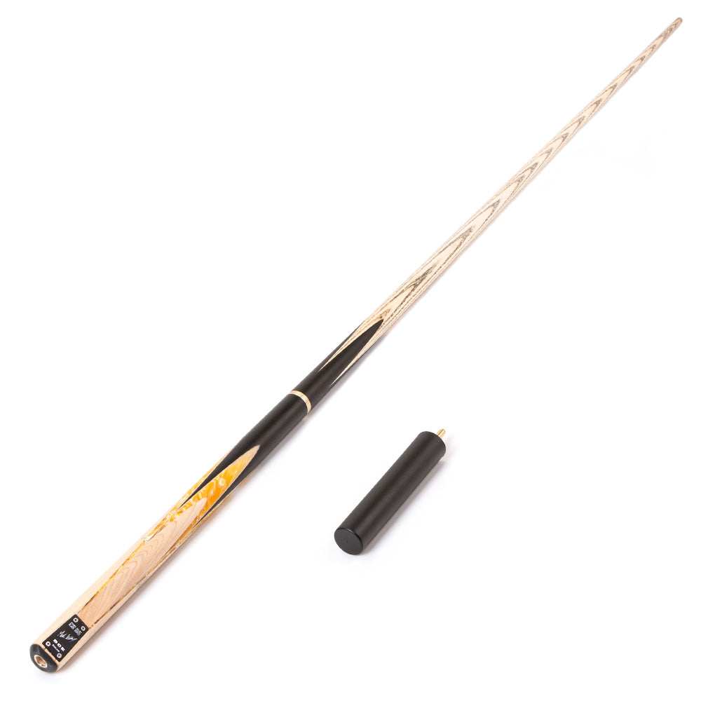 BCE Black Series - Mark Selby - 3 Piece Snooker Cue and Hard Case - 3/4 Cut Cue - Ebony Butt- 9.5mm Tip - 145cm - Black/ Yellow and White Marbleised Resin / Natural Wood