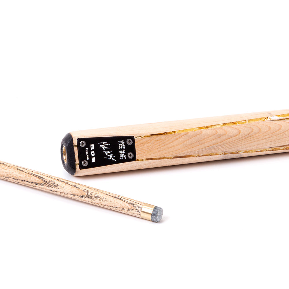 BCE Black Series - Mark Selby - 3 Piece Snooker Cue and Hard Case - 3/4 Cut Cue - Ebony Butt- 9.5mm Tip - 145cm - Black/ Yellow and White Marbleised Resin / Natural Wood