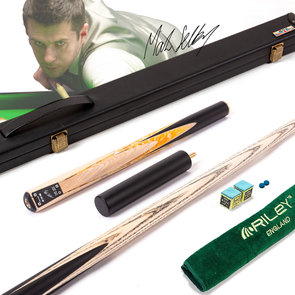 BCE Black Series - Mark Selby - 3 Piece Snooker Cue and Hard Case - 3/4 Cut Cue - Ebony Butt- 9.5mm Tip - 145cm - Black/ Yellow and White Marbleised Resin / Natural Wood