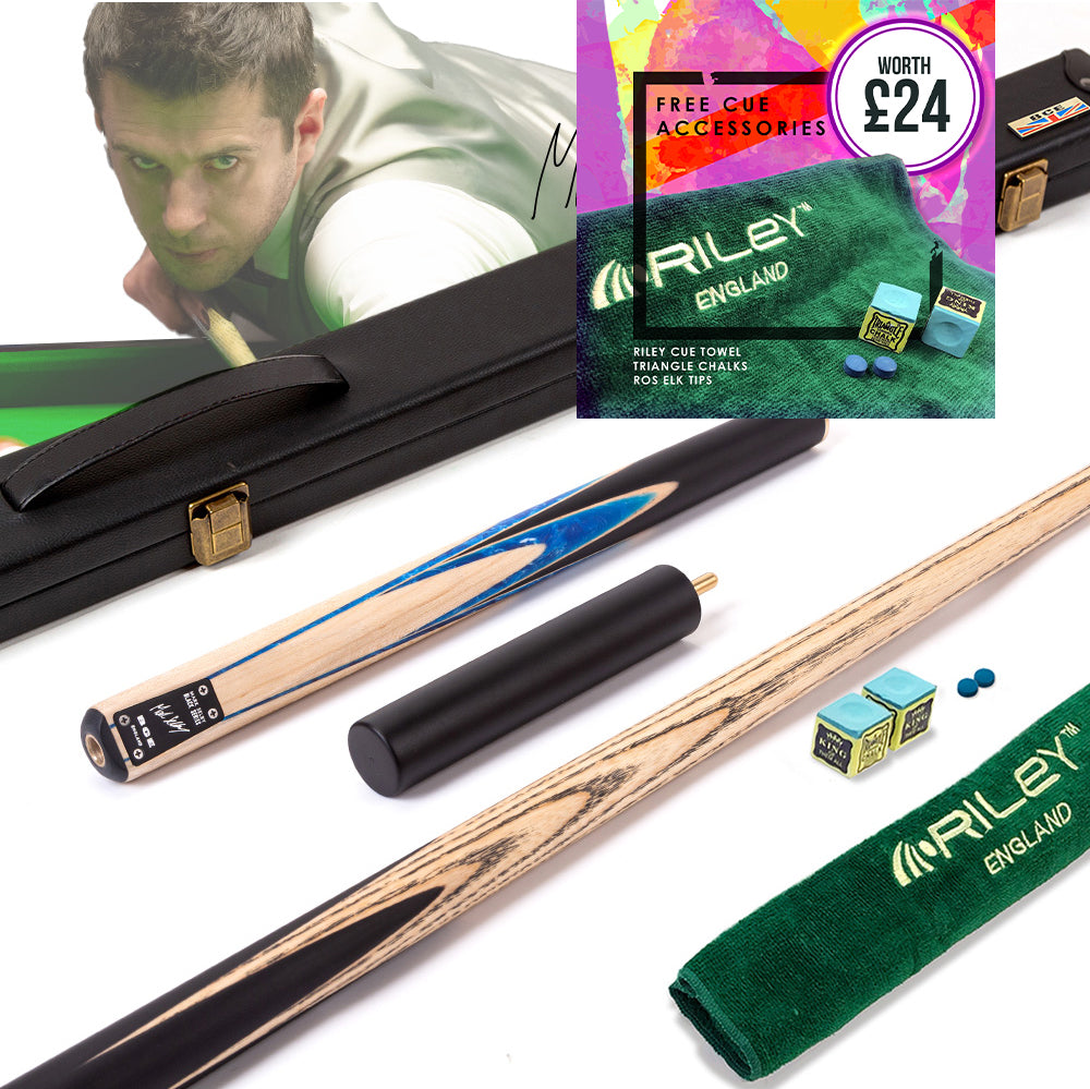BCE Black Series - Mark Selby - 3 Piece Snooker Cue and Hard Case - 3/4 Cut Cue - Ebony Butt- 9.5mm Tip - 145cm - Black/ Blue and White Marbleised Resin / Natural Wood