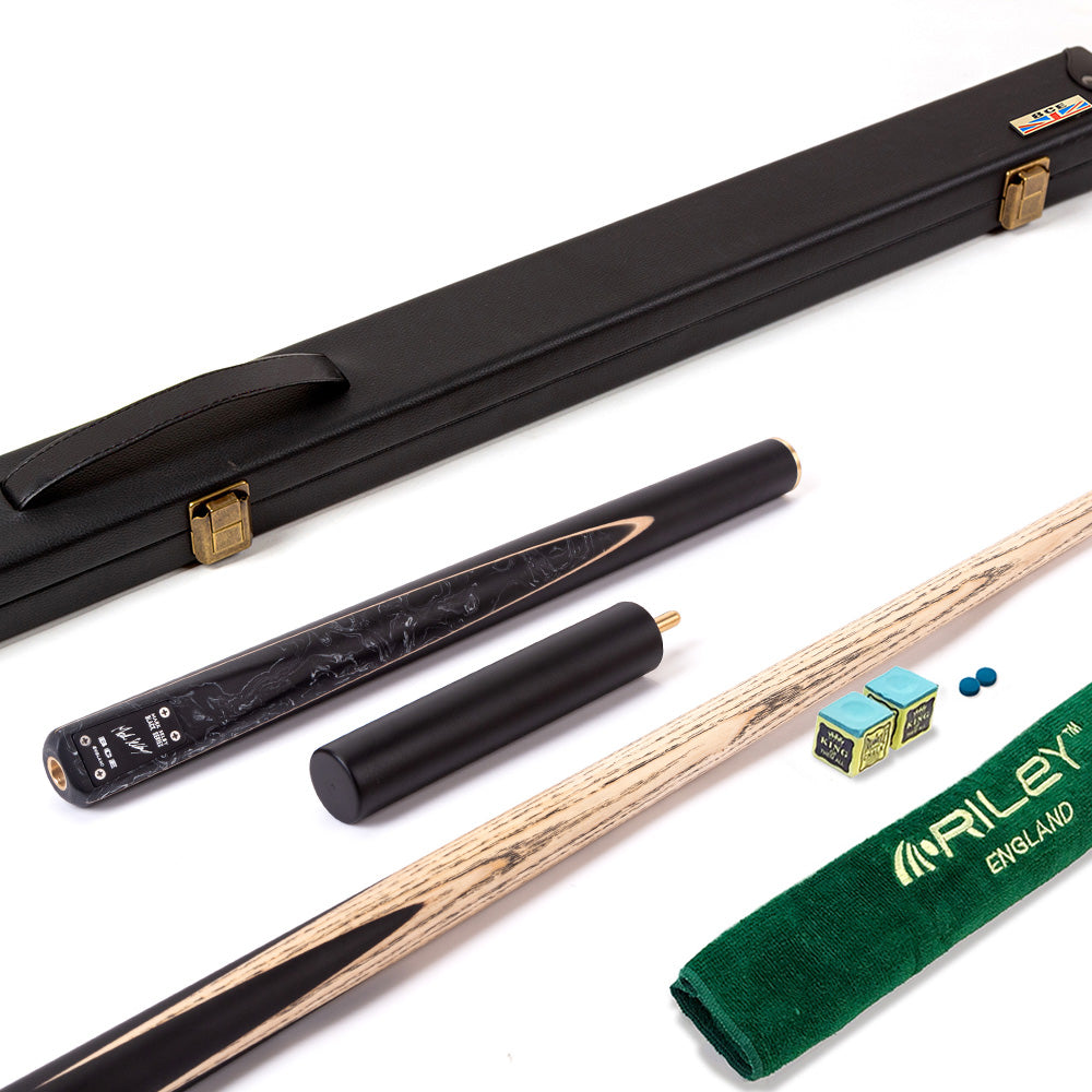 BCE Black Series - 3 Piece Snooker Cue - 3/4 Cut Cue - Layered Ebonised Black Wood Butt - 9.5mm Tip - 145cm - Black/ Black and White Marbleised Resin
