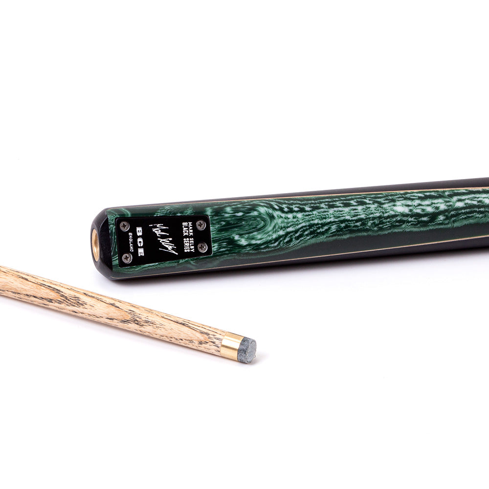 BCE Black Series - Mark Selby - 3 Piece Snooker Cue and Hard Case - 3/4 Cut Cue - Ebony Butt- 9.5mm Tip - 145cm - Black/ Green and White Marbleised Resin