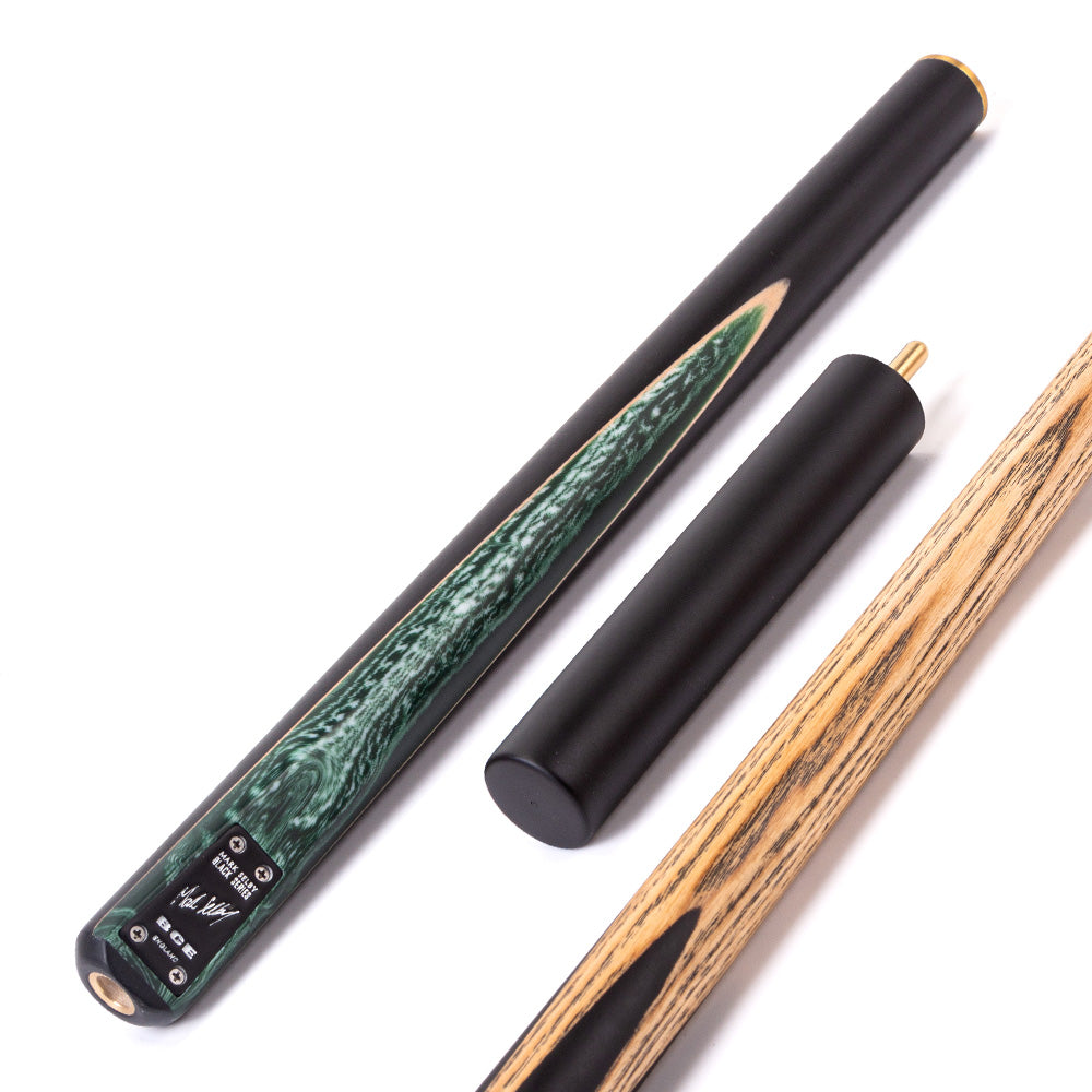 BCE Black Series - Mark Selby - 3 Piece Snooker Cue and Hard Case - 3/4 Cut Cue - Ebony Butt- 9.5mm Tip - 145cm - Black/ Green and White Marbleised Resin