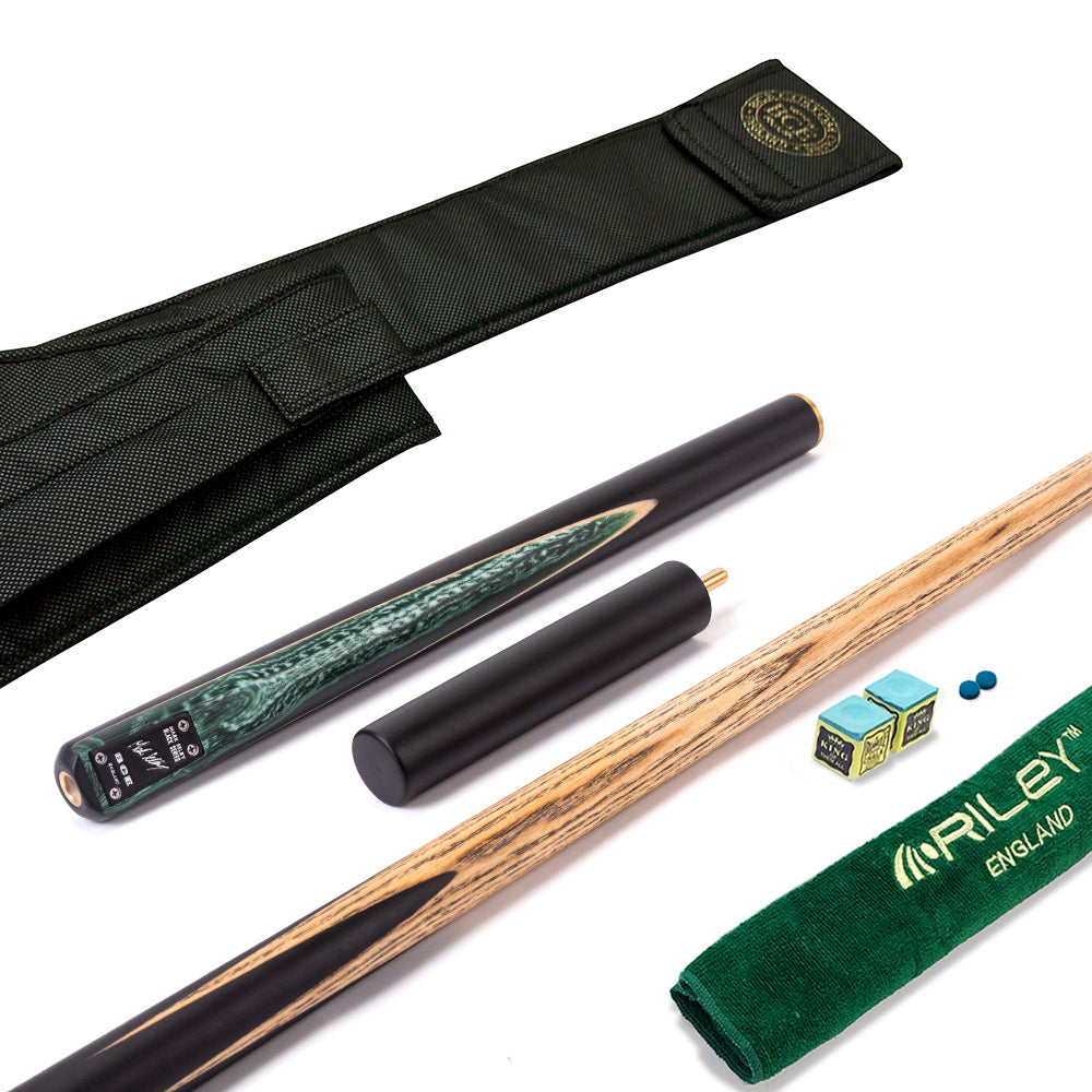 BCE Black Series - Mark Selby - 3 Piece Snooker Cue and Hard Case - 3/4 Cut Cue - Ebony Butt- 9.5mm Tip - 145cm - Black/ Green and White Marbleised Resin