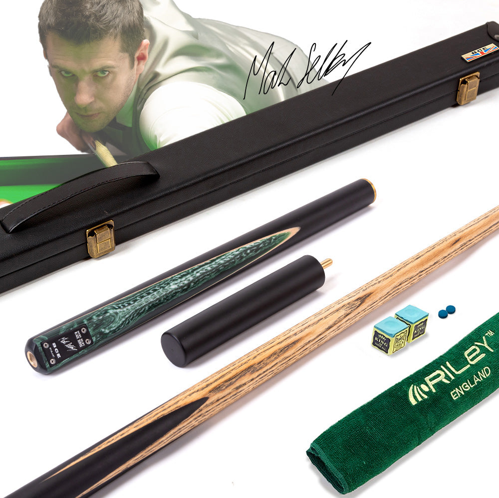 BCE Black Series - Mark Selby - 3 Piece Snooker Cue and Hard Case - 3/4 Cut Cue - Ebony Butt- 9.5mm Tip - 145cm - Black/ Green and White Marbleised Resin