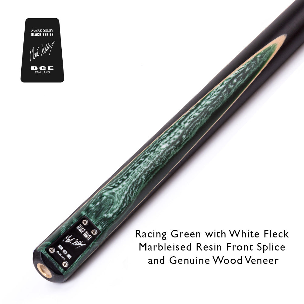 BCE Black Series - Mark Selby - 3 Piece Snooker Cue and Hard Case - 3/4 Cut Cue - Ebony Butt- 9.5mm Tip - 145cm - Black/ Green and White Marbleised Resin