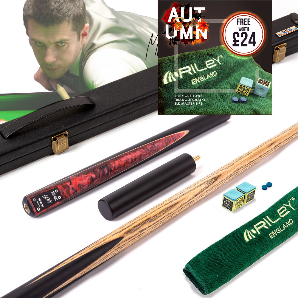 BCE Black Series - Mark Selby - 3 Piece Snooker Cue - 3/4 Cut Cue - Layered Ebonised Black Wood Butt - 9.5mm Tip - 145cm - Black/ Red and Black Marbleised Resin