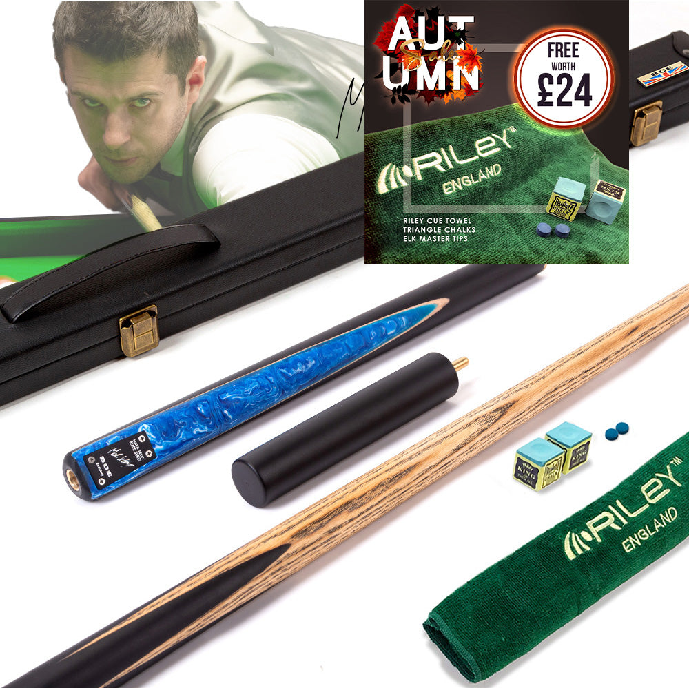 BCE Black Series - Mark Selby - 3 Piece Snooker Cue - 3/4 Cut Cue - Layered Ebonised Black Wood Butt - 9.5mm Tip - 145cm - Black/ Blue and White Marbleised Resin