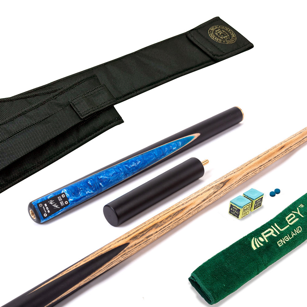 BCE Black Series - Mark Selby - 3 Piece Snooker Cue and Hard Case - 3/4 Cut Cue - Ebony Butt- 9.5mm Tip - 145cm - Black/ Blue and White Marbleised Resin