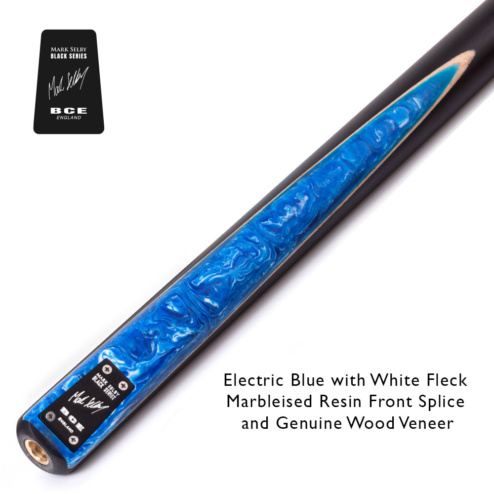 BCE Black Series - Mark Selby - 3 Piece Snooker Cue and Hard Case - 3/4 Cut Cue - Ebony Butt- 9.5mm Tip - 145cm - Black/ Blue and White Marbleised Resin