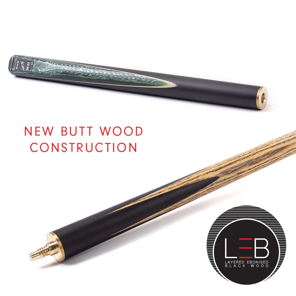 BCE Black Series - Mark Selby - 3 Piece Snooker Cue and Hard Case - 3/4 Cut Cue - Ebony Butt- 9.5mm Tip - 145cm - Black/ Green and White Marbleised Resin